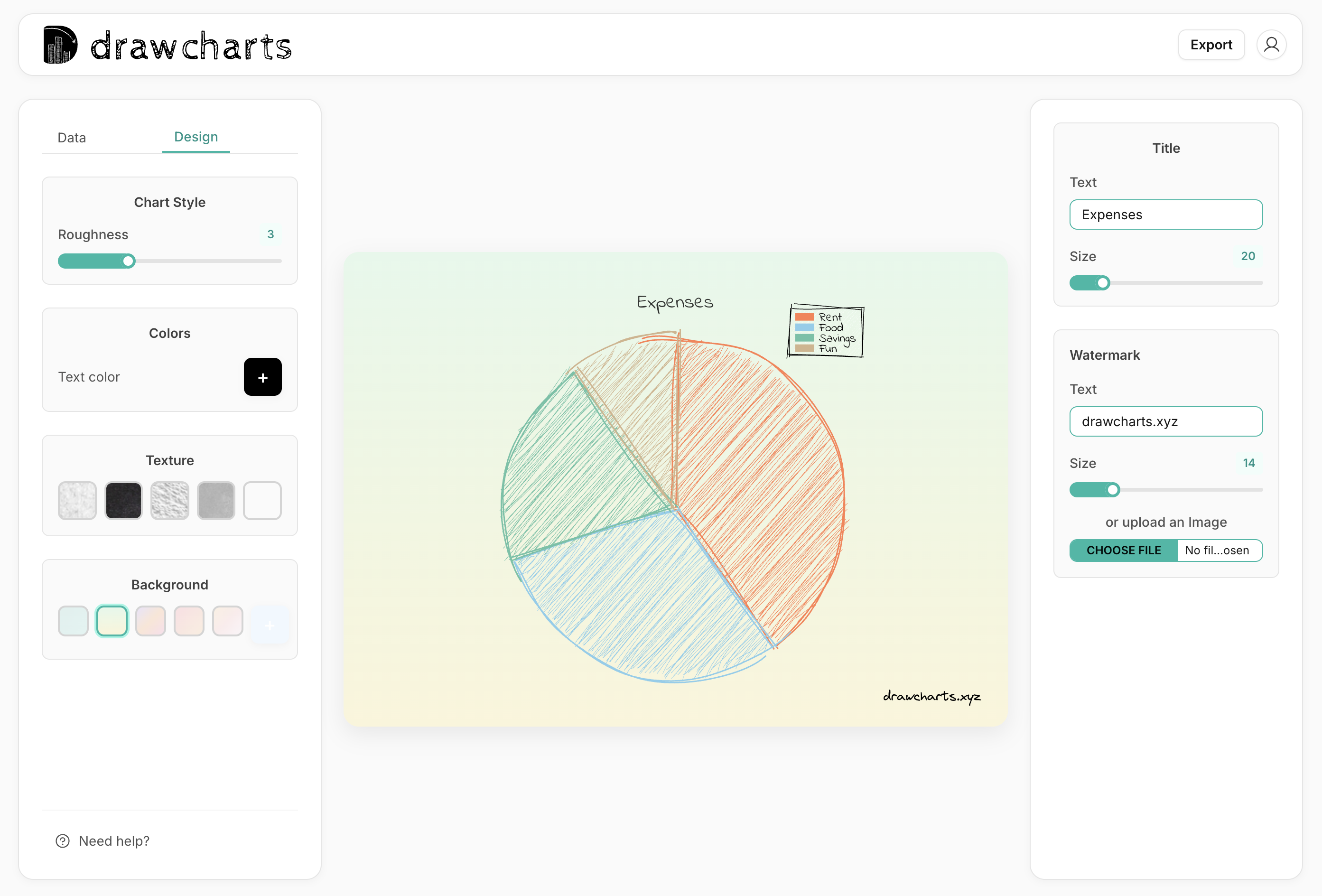Example of a hand-drawn pie chart created with DrawCharts