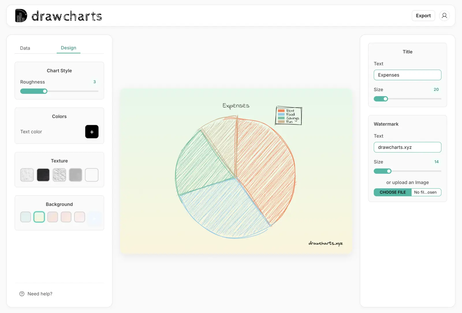 Pie chart editor preview